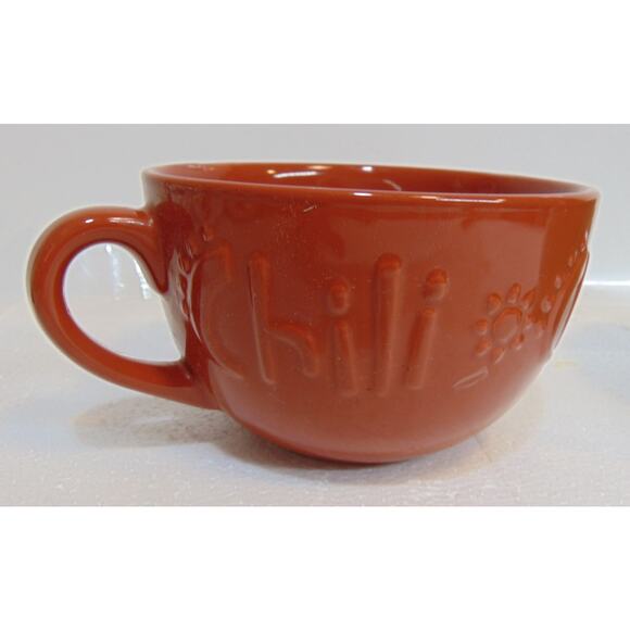 Soup Bowls With Handles KIC Stoneware Chili Green Brown 5" Embossed Letters VTG - Picture 2 of 11